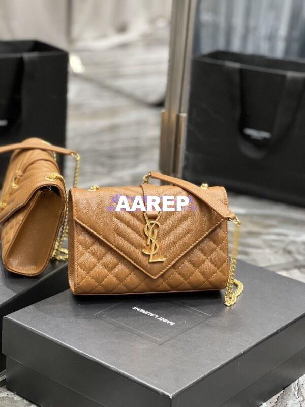 Replica Ysl Envelope Small Bag In Mix Matelasse Grain De Poudre Embossed Leather 526286 Caramel 2