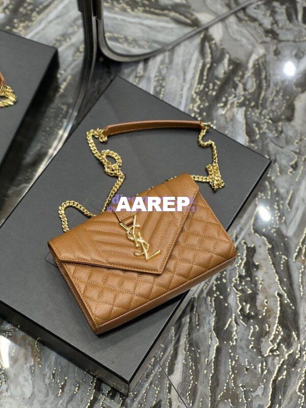Replica Ysl Envelope Small Bag In Mix Matelasse Grain De Poudre Embossed Leather 526286 Caramel 3