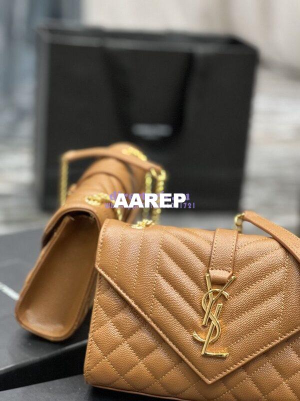 Replica Ysl Envelope Small Bag In Mix Matelasse Grain De Poudre Embossed Leather 526286 Caramel 4