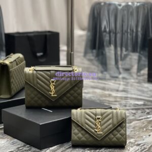 Replica Ysl Envelope Small Bag In Mix Matelasse Grain De Poudre Embossed Leather 526286 Olive Green