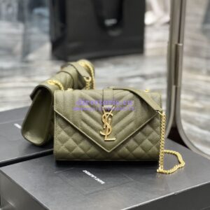 Replica Ysl Envelope Small Bag In Mix Matelasse Grain De Poudre Embossed Leather 526286 Olive Green 2