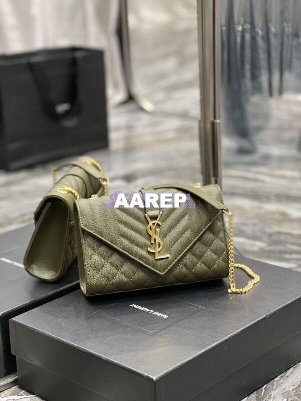 Replica Ysl Envelope Small Bag In Mix Matelasse Grain De Poudre Embossed Leather 526286 Olive Green 3