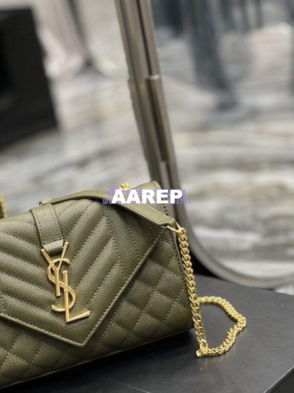 Replica Ysl Envelope Small Bag In Mix Matelasse Grain De Poudre Embossed Leather 526286 Olive Green 4