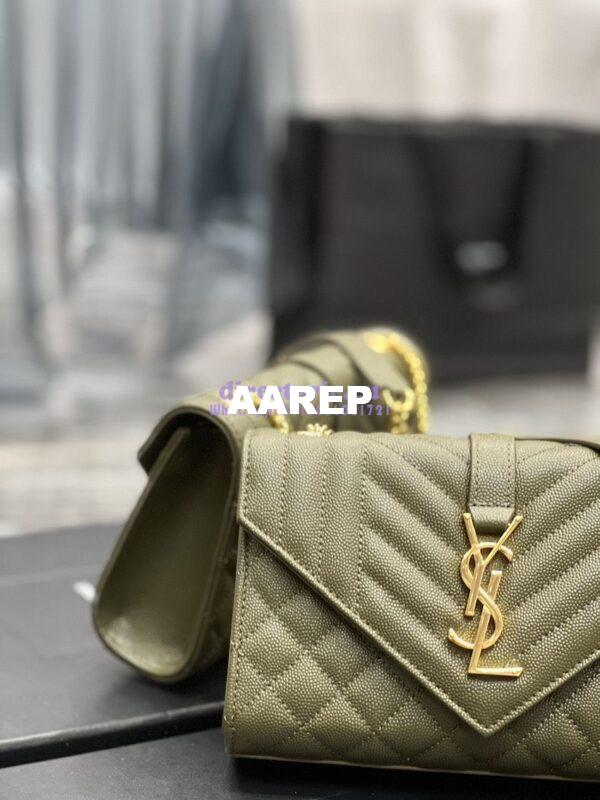 Replica Ysl Envelope Small Bag In Mix Matelasse Grain De Poudre Embossed Leather 526286 Olive Green 5