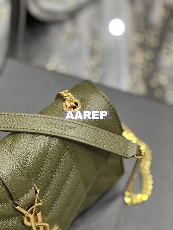 Replica Ysl Envelope Small Bag In Mix Matelasse Grain De Poudre Embossed Leather 526286 Olive Green 7