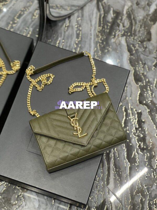 Replica Ysl Envelope Small Bag In Mix Matelasse Grain De Poudre Embossed Leather 526286 Olive Green 8