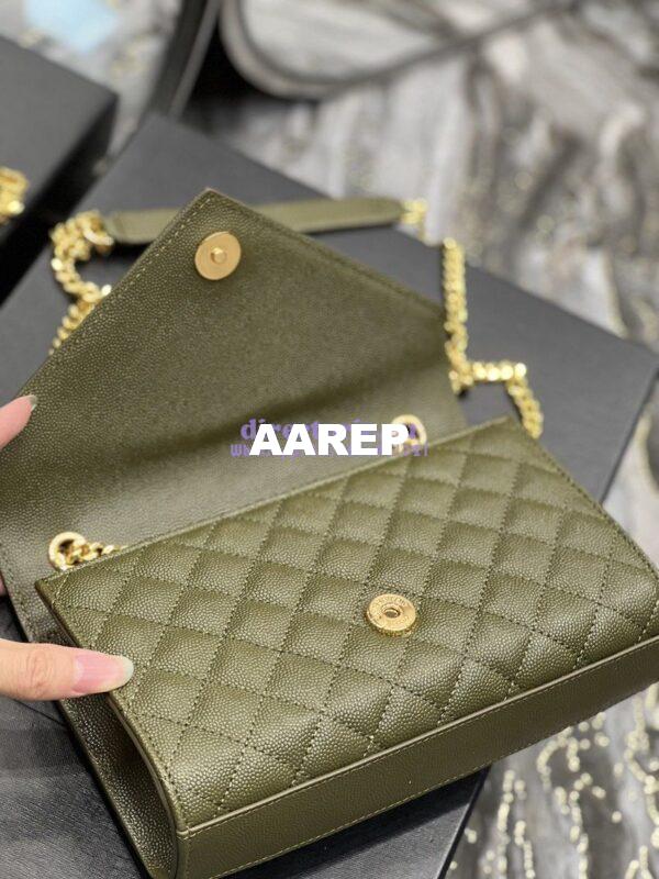 Replica Ysl Envelope Small Bag In Mix Matelasse Grain De Poudre Embossed Leather 526286 Olive Green 9