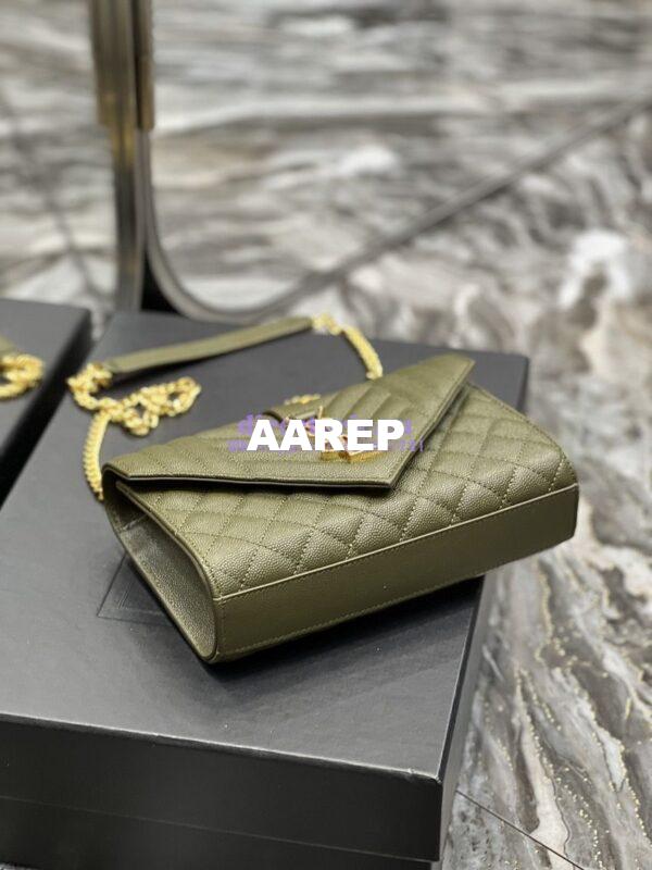 Replica Ysl Envelope Small Bag In Mix Matelasse Grain De Poudre Embossed Leather 526286 Olive Green 10