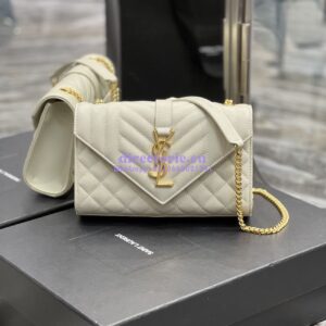 Replica Ysl Envelope Small Bag In Mix Matelasse Grain De Poudre Embossed Leather 526286 White Ghw