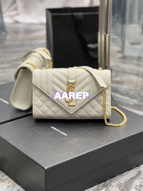 Replica Ysl Envelope Small Bag In Mix Matelasse Grain De Poudre Embossed Leather 526286 White Ghw 3