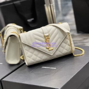 Replica Ysl Envelope Small Bag In Mix Matelasse Grain De Poudre Embossed Leather 526286 White Ghw 2