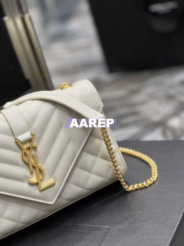 Replica Ysl Envelope Small Bag In Mix Matelasse Grain De Poudre Embossed Leather 526286 White Ghw 5