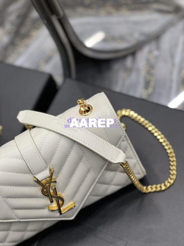 Replica Ysl Envelope Small Bag In Mix Matelasse Grain De Poudre Embossed Leather 526286 White Ghw 6