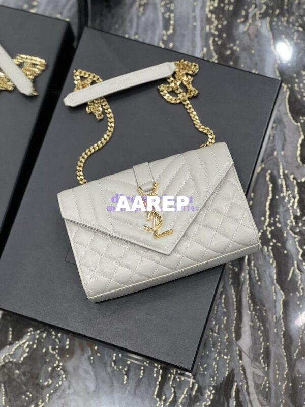 Replica Ysl Envelope Small Bag In Mix Matelasse Grain De Poudre Embossed Leather 526286 White Ghw 8