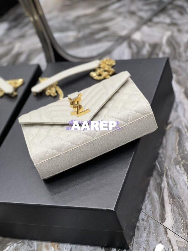 Replica Ysl Envelope Small Bag In Mix Matelasse Grain De Poudre Embossed Leather 526286 White Ghw 12