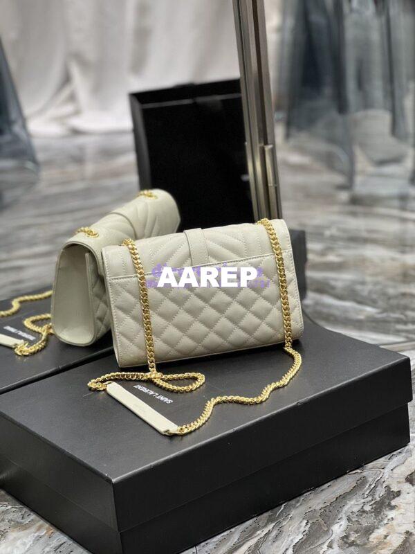 Replica Ysl Envelope Small Bag In Mix Matelasse Grain De Poudre Embossed Leather 526286 White Ghw 13