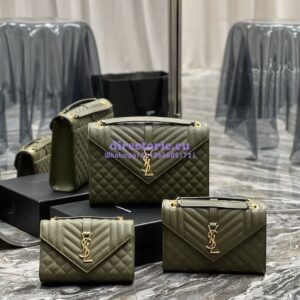 Replica YSL Saint Laurent Envelope Large Bag In Mix Matelasse Grain De Poudre Embossed Leather 487198 Olive Green with Gold Hardware
