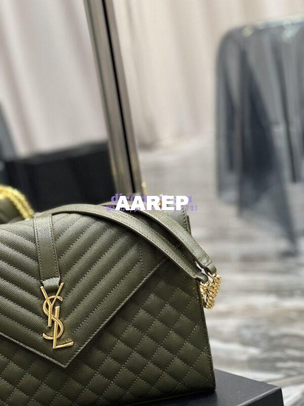 Replica YSL Saint Laurent Envelope Large Bag In Mix Matelasse Grain De Poudre Embossed Leather 487198 Olive Green with Gold Hardware 7