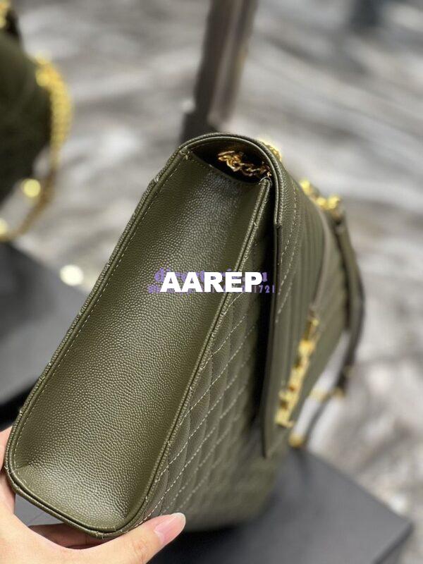 Replica YSL Saint Laurent Envelope Large Bag In Mix Matelasse Grain De Poudre Embossed Leather 487198 Olive Green with Gold Hardware 8