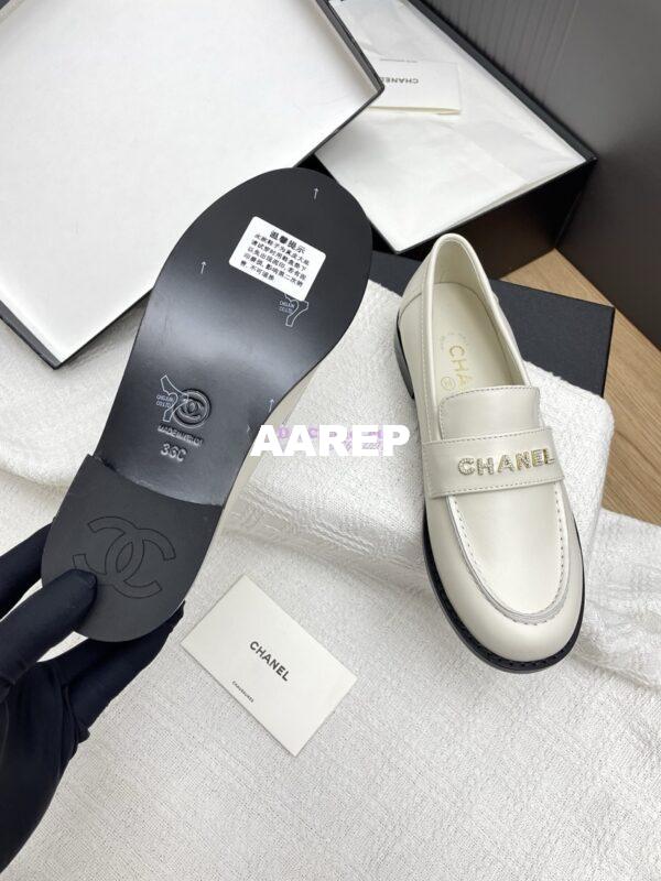 Replica CHANEL 25SS LOGO RHINESTONES CALFSKIN MOCCASINS LOAFER G37433 WHITE 10