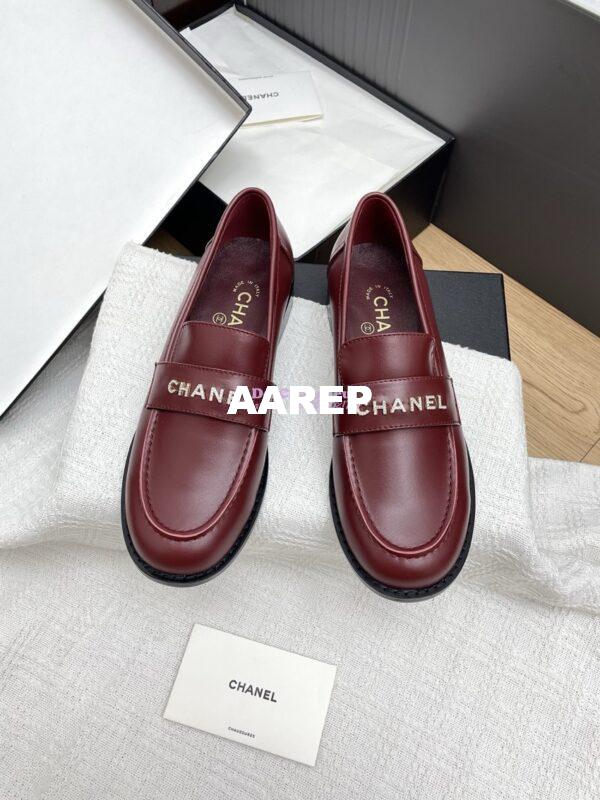 Replica Chanel 25SS Logo Rhinestones Calfskin Moccasins Loafer G37433 Burgundy 3