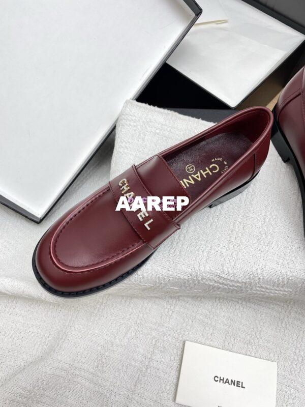 Replica Chanel 25SS Logo Rhinestones Calfskin Moccasins Loafer G37433 Burgundy 5