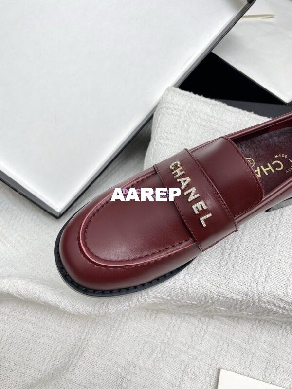 Replica Chanel 25SS Logo Rhinestones Calfskin Moccasins Loafer G37433 Burgundy 6