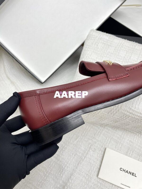 Replica Chanel 25SS Logo Rhinestones Calfskin Moccasins Loafer G37433 Burgundy 7