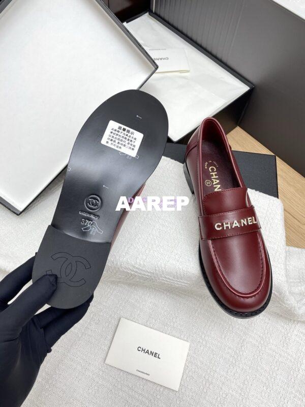 Replica Chanel 25SS Logo Rhinestones Calfskin Moccasins Loafer G37433 Burgundy 9