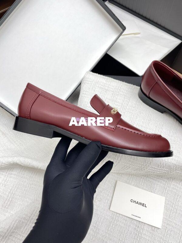 Replica Chanel 25SS Logo Rhinestones Calfskin Moccasins Loafer G37433 Burgundy 10