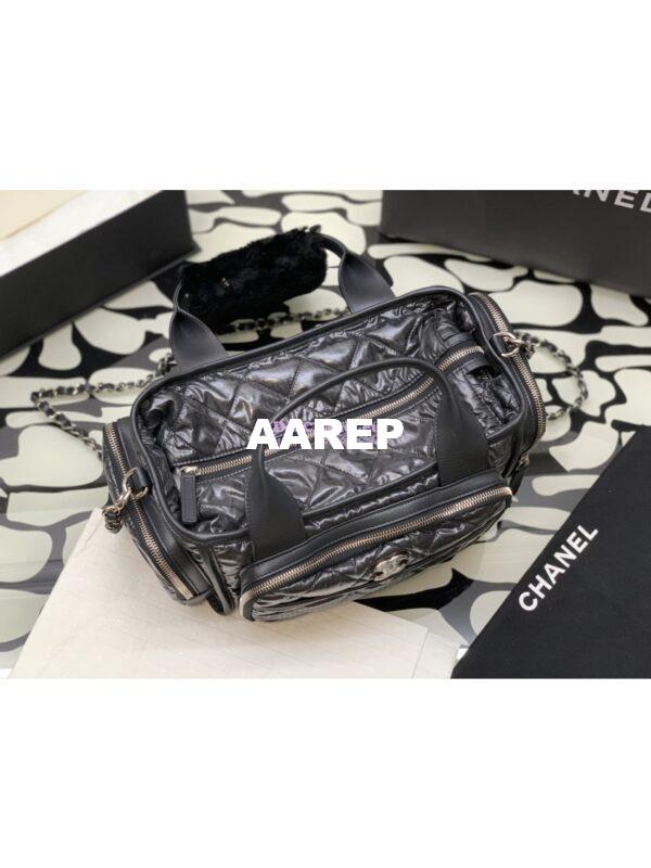 Replica Chanel Large Bowling Bag Nylon & Silver-Tone Metal AS4364 Black 2