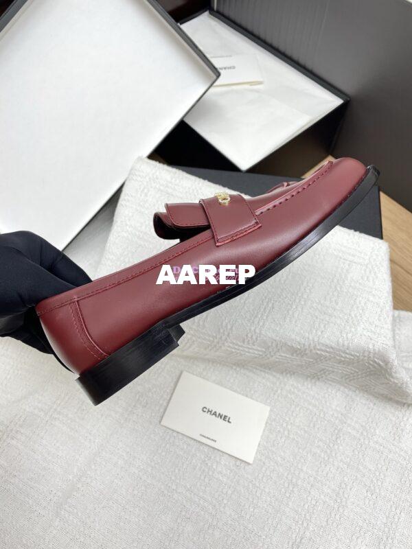 Replica Chanel 25SS Logo Rhinestones Calfskin Moccasins Loafer G37433 Burgundy 11