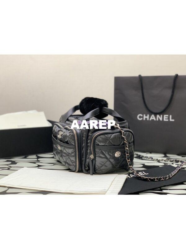 Replica Chanel Large Bowling Bag Nylon & Silver-Tone Metal AS4364 Black 3