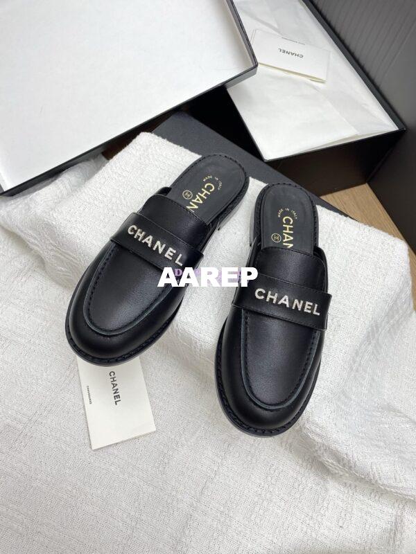 Replica CHANEL 25SS LOGO RHINESTONES CALFSKIN MULES G37432 BLACK 3