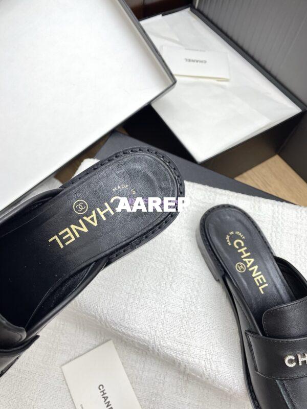 Replica CHANEL 25SS LOGO RHINESTONES CALFSKIN MULES G37432 BLACK 7