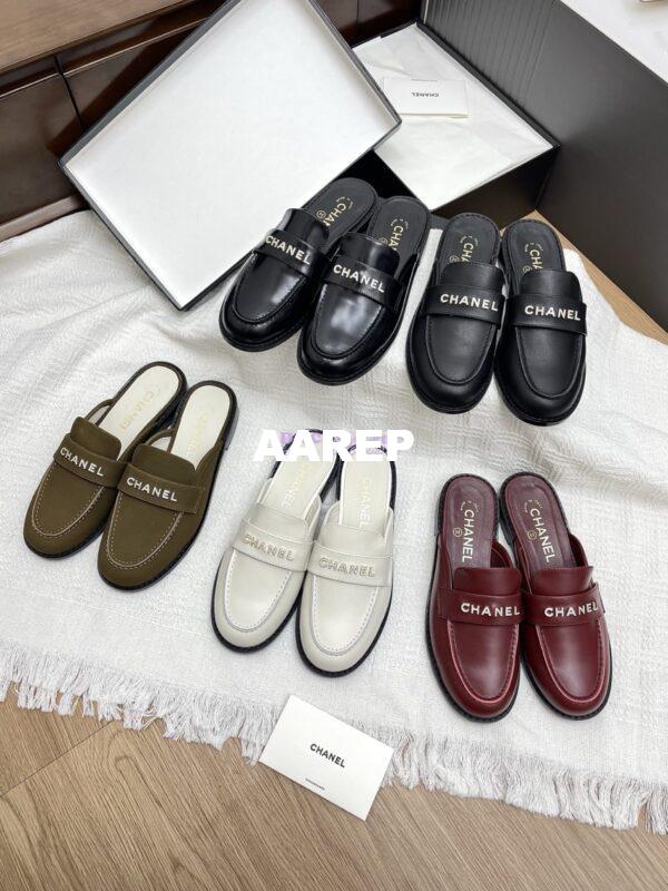 Replica CHANEL 25SS LOGO RHINESTONES CALFSKIN MULES G37432 BLACK 12