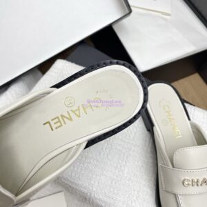 Replica CHANEL 25SS LOGO RHINESTONES CALFSKIN MULES G37432 WHITE 2