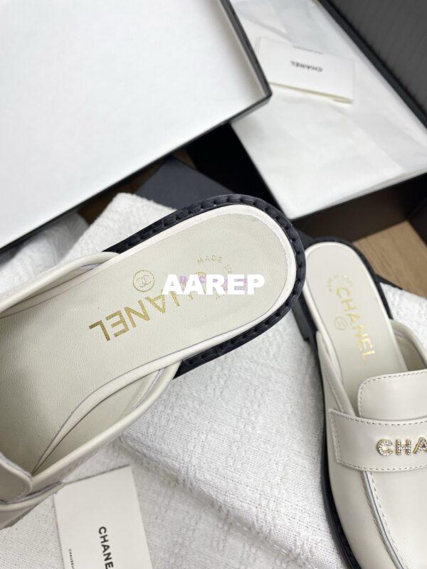 Replica CHANEL 25SS LOGO RHINESTONES CALFSKIN MULES G37432 WHITE 4