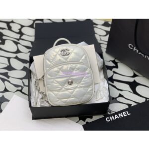 Replica Chanel 24C Backpack Nylon & Silver-Tone Metal AS4366 White