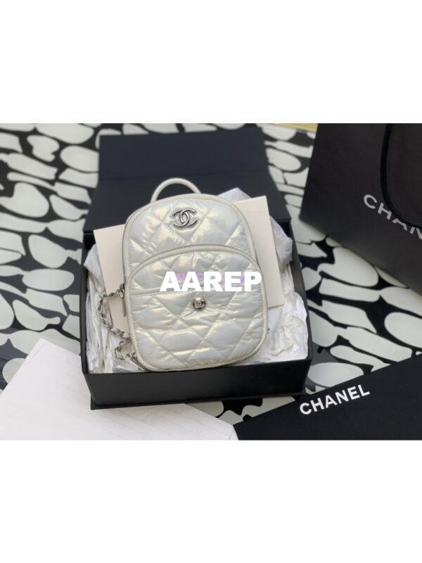 Replica Chanel 24C Backpack Nylon & Silver-Tone Metal AS4366 White