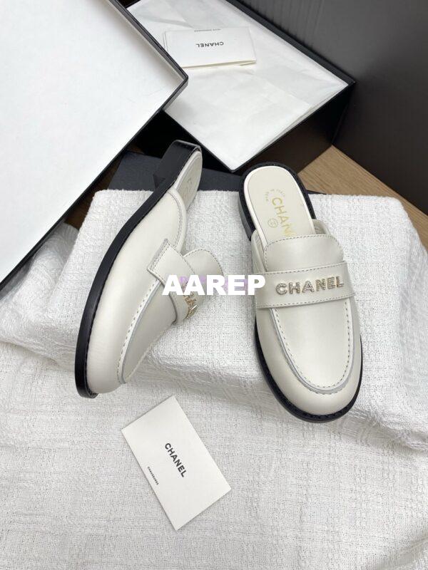 Replica CHANEL 25SS LOGO RHINESTONES CALFSKIN MULES G37432 WHITE 7