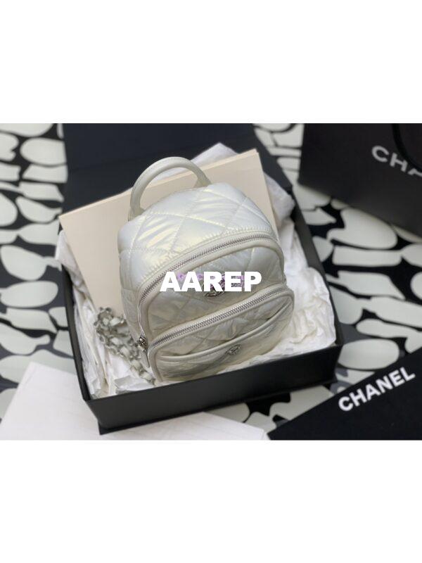 Replica Chanel 24C Backpack Nylon & Silver-Tone Metal AS4366 White 3