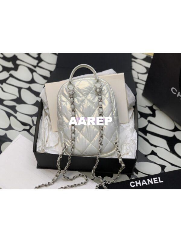 Replica Chanel 24C Backpack Nylon & Silver-Tone Metal AS4366 White 5