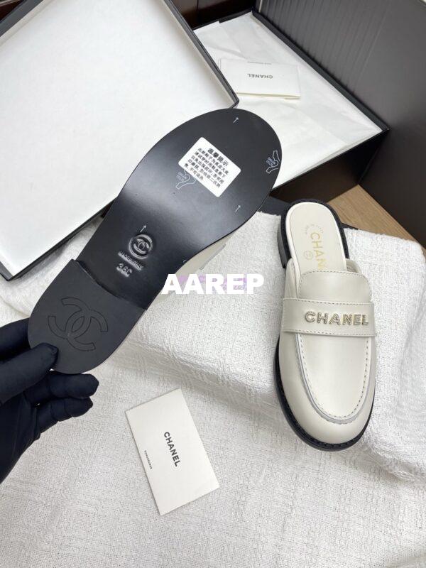 Replica CHANEL 25SS LOGO RHINESTONES CALFSKIN MULES G37432 WHITE 11