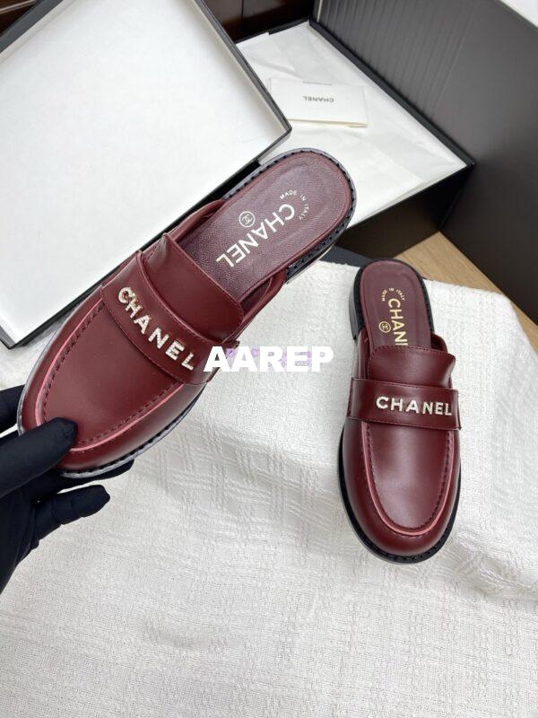 Replica CHANEL 25SS LOGO RHINESTONES CALFSKIN MULES G37432 BURGUNDY 3