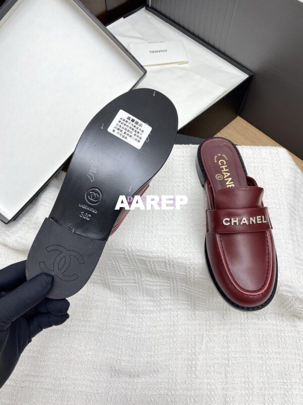 Replica CHANEL 25SS LOGO RHINESTONES CALFSKIN MULES G37432 BURGUNDY 5