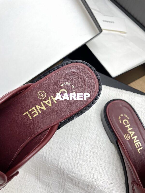 Replica CHANEL 25SS LOGO RHINESTONES CALFSKIN MULES G37432 BURGUNDY 7