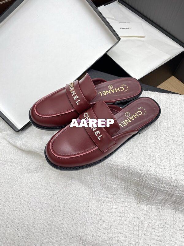 Replica CHANEL 25SS LOGO RHINESTONES CALFSKIN MULES G37432 BURGUNDY 8