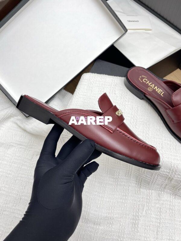 Replica CHANEL 25SS LOGO RHINESTONES CALFSKIN MULES G37432 BURGUNDY 9