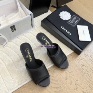 Replica Chanel Lambskin and Grossgrain Mules with Peals Heel 8.5cm G46350 Black